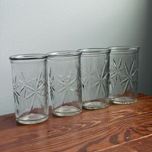4 Cocktail Juice Glasses Vintage Starburst Anchor Hocking 4” Glassware Cups MCM